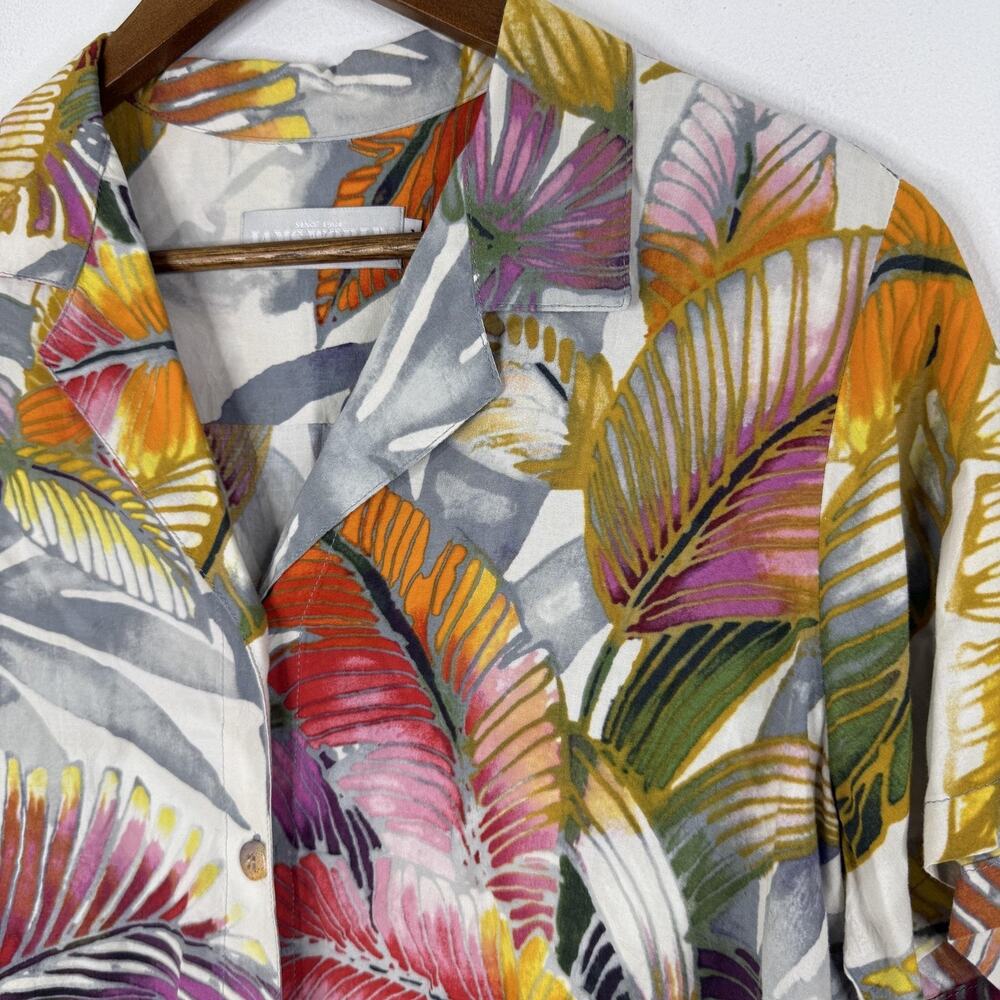 Jams World Top Womens Large Tropical Floral Rayon Button Up Shirt Multicolor